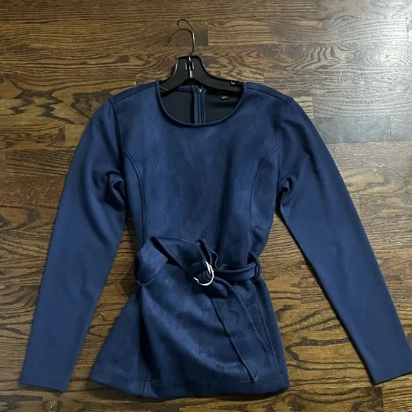 Suede long sleeve navy top - Picture 2 of 7